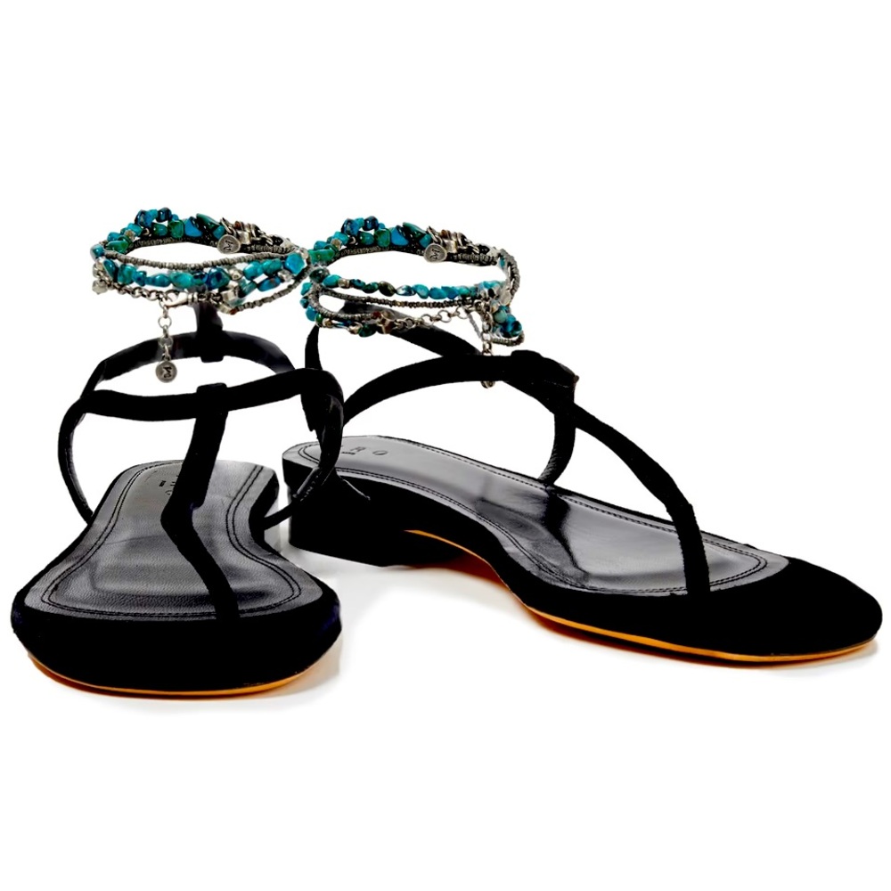 NIB IRO Astley Black Embellished Ankle Beaded Suede Leather Flat Open Sandals 41